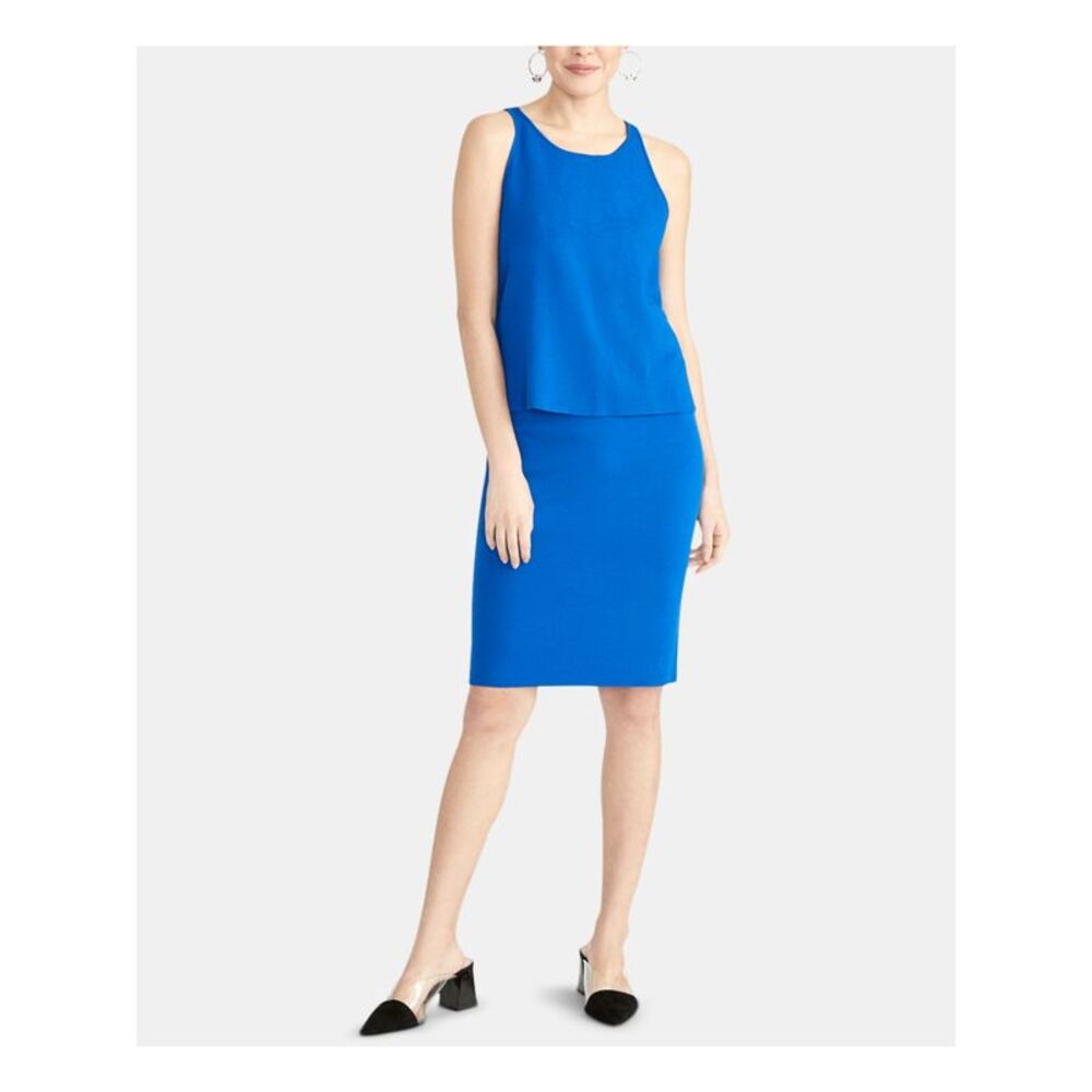 RACHEL ROY Womens Blue Sleeveless Jewel Neck Above The Knee Sheath Skirt XS